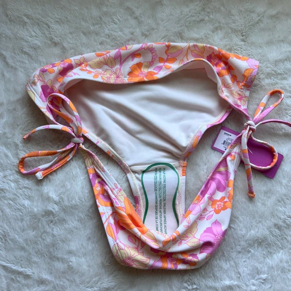Ninety-Nine Womens Retro Floral Side Tie‎ Hipster Bikini Bottoms XXL Pink Orange